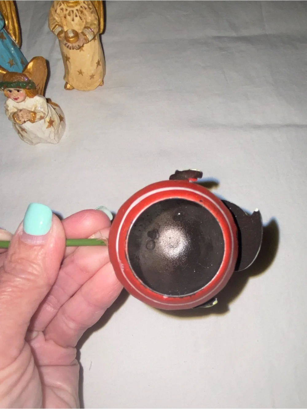 Hand-Painted Holiday Set: 3 Angels; 1 Thimble tree; 1 Santa candle snuffer